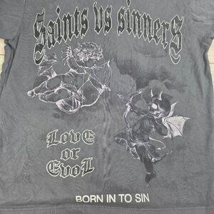 Saints Vs Sinners Evol+Ve Graphic T-Shirt Love Or Evil Born Into Sin Gray Medium
